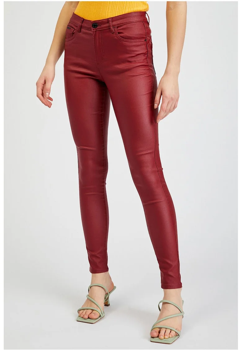 Pantaloni skinny cu talie medie, Rosu inchis