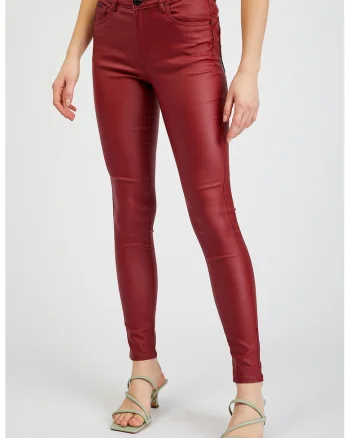 Pantaloni skinny cu talie medie, Rosu inchis