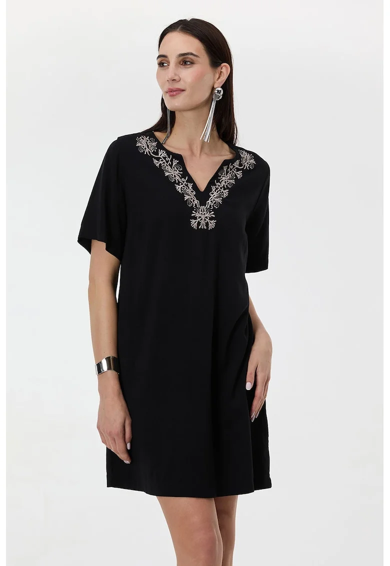 Rochie mini cu broderie, Negru