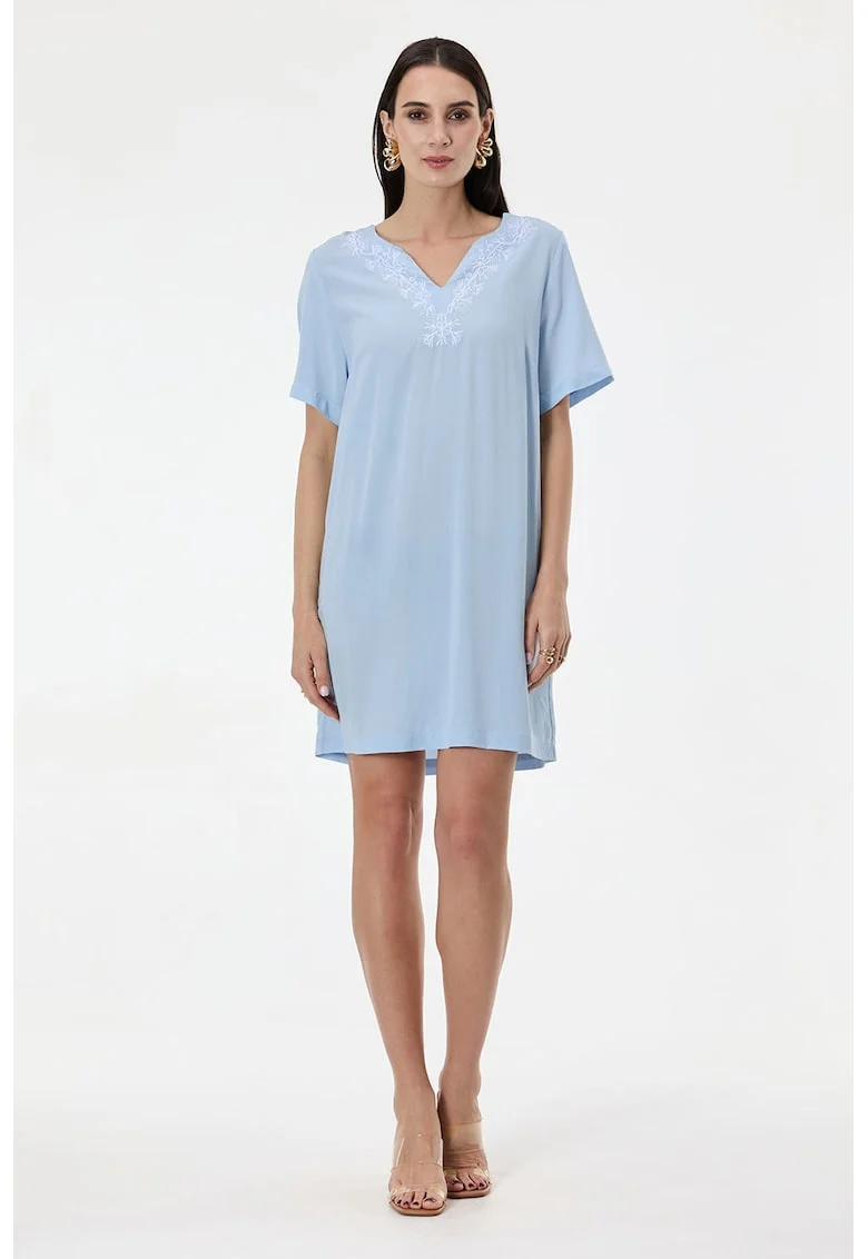 Rochie mini cu broderie, Albastru pastel