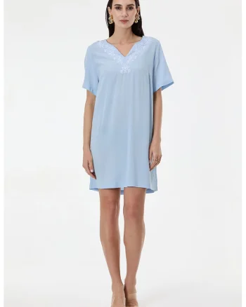 Rochie mini cu broderie, Albastru pastel