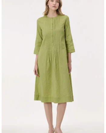 Rochie midi de bumbac, Masliniu deschis