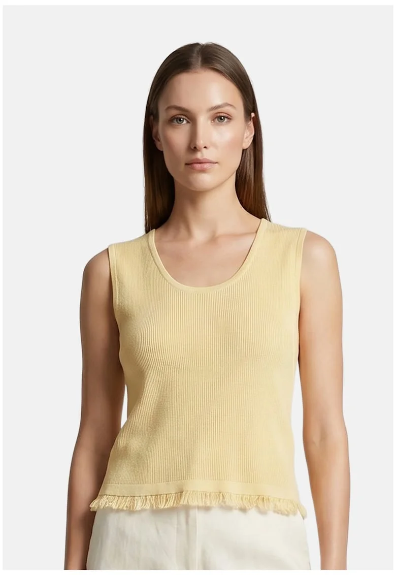 Top striat cu decolteu rotund, Galben