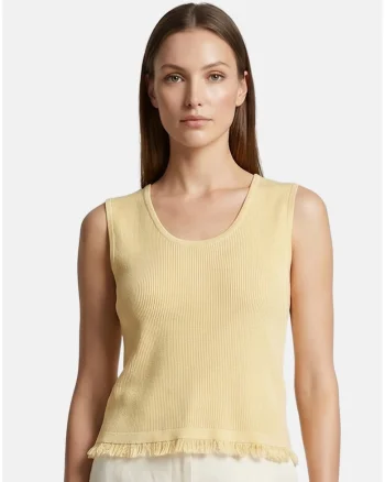 Top striat cu decolteu rotund, Galben
