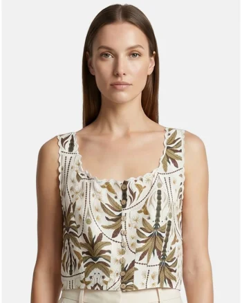 Top crop cu imprimeu floral, Verde