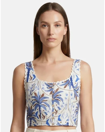 Top crop cu imprimeu floral, Albastru