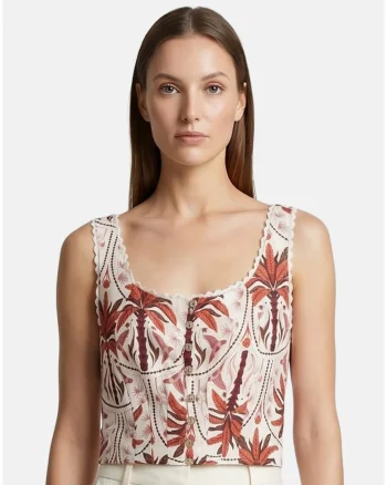Top crop cu imprimeu floral, Rosu