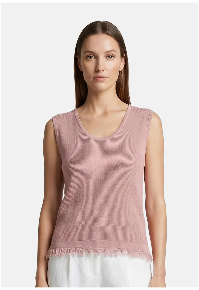Top striat cu decolteu rotund, Roz