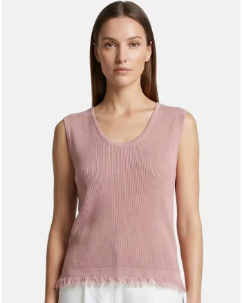 Top striat cu decolteu rotund, Roz