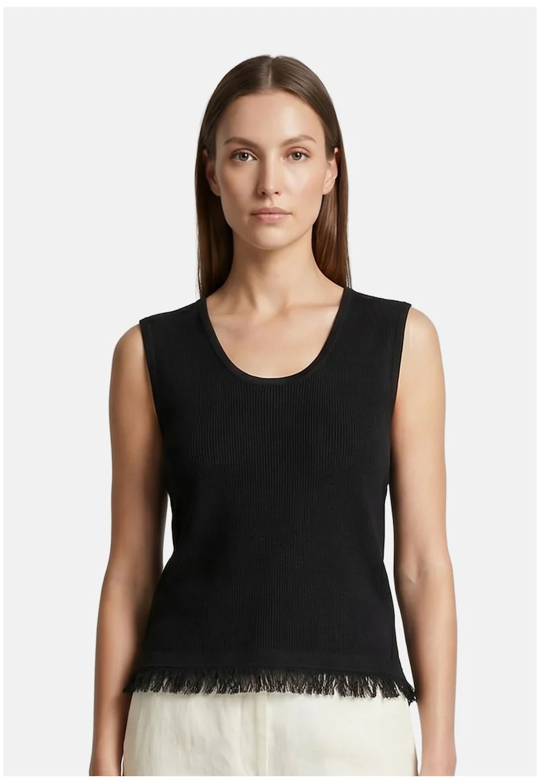 Top striat cu decolteu rotund, Negru