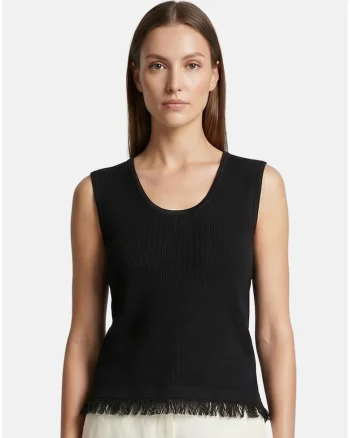 Top striat cu decolteu rotund, Negru