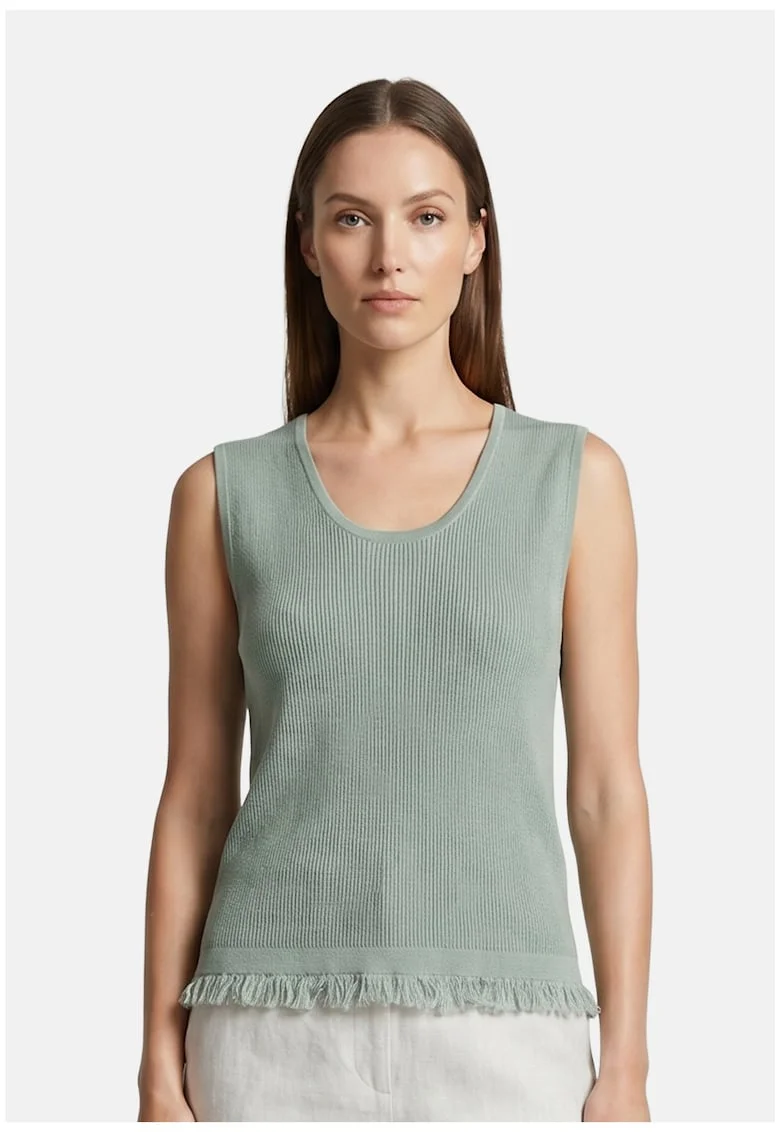 Top striat cu decolteu rotund, Verde