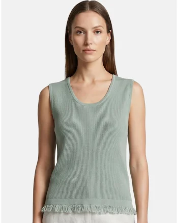Top striat cu decolteu rotund, Verde