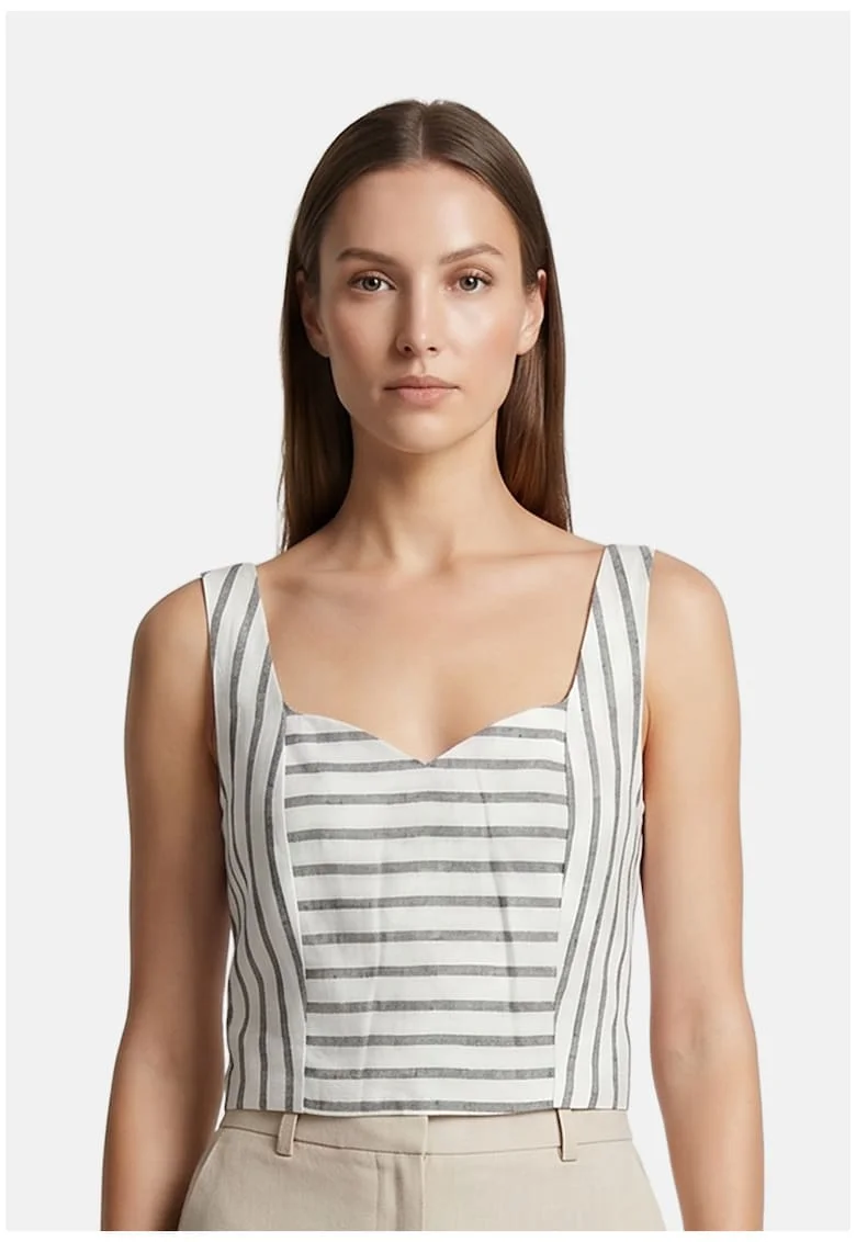 Top cu model in dungi si decolteu sweetheart, Negru