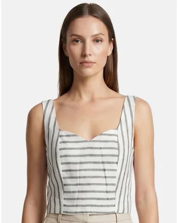 Top cu model in dungi si decolteu sweetheart, Negru