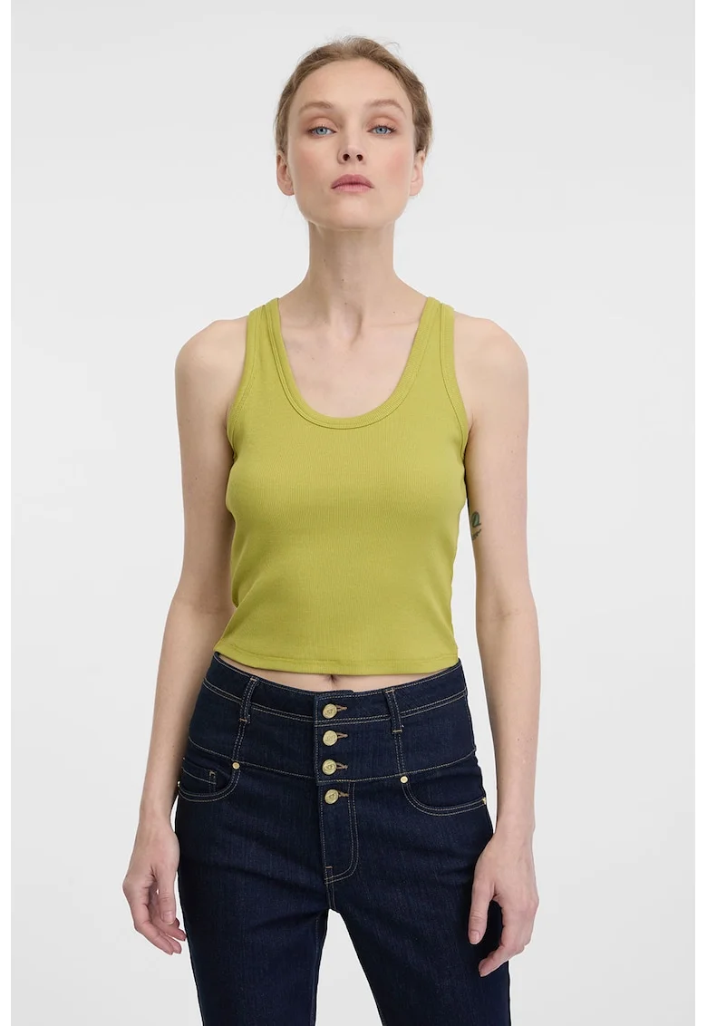 Top crop din amestec de bumbac, Masliniu deschis