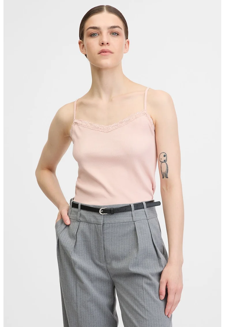 Top striat cu garnitura de dantela, Nude rose