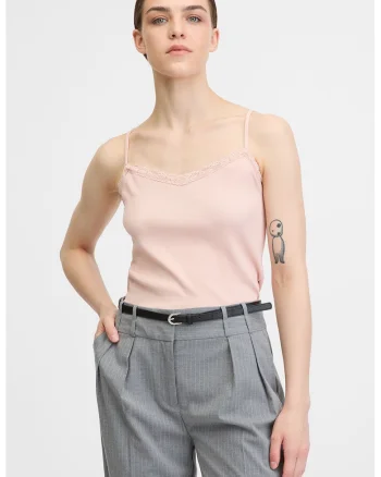 Top striat cu garnitura de dantela, Nude rose
