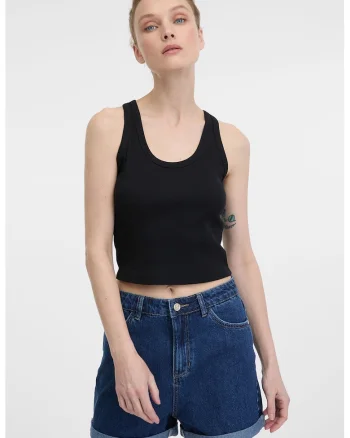 Top crop din amestec de bumbac, Negru