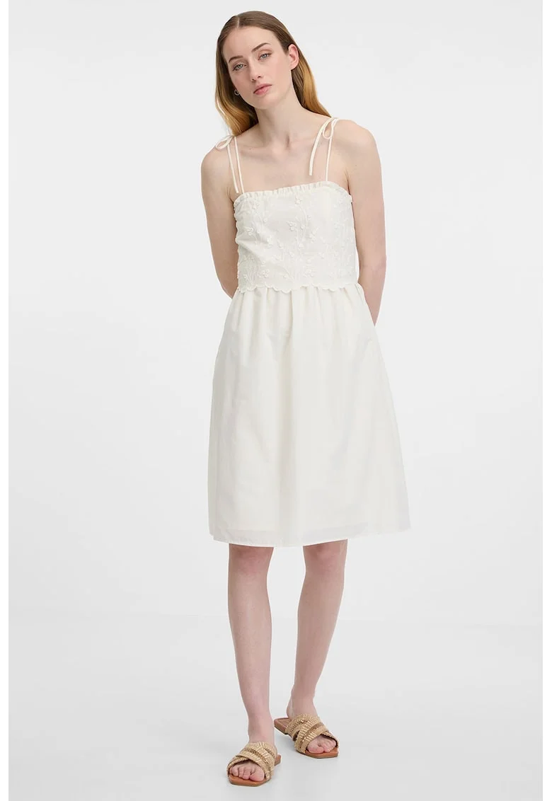 Rochie midi evazata din bumbac, Alb fildes