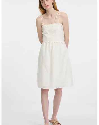 Rochie midi evazata din bumbac, Alb fildes