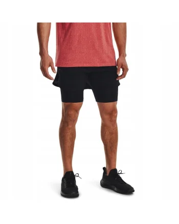Pantaloni scurti de antrenament,  Peak Woven 2 in 1, ajustati, negri, material sintetic