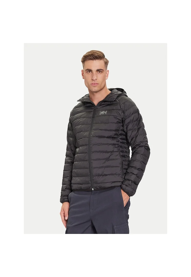Geaca outdoor barbati,  fermoar, negru, poliester reciclat