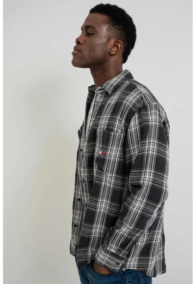 Camasa relaxed fit in carouri, Alb/Negru stins