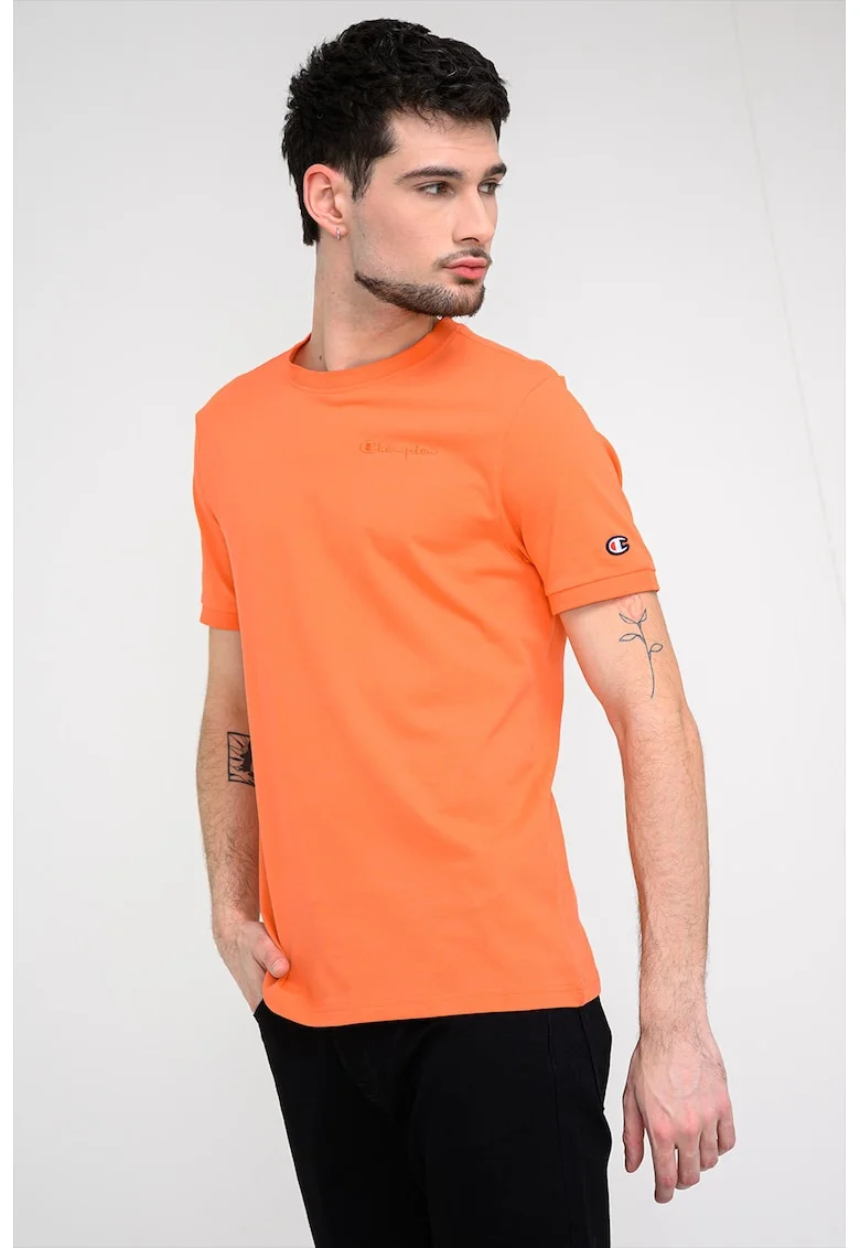 Tricou din material pique cu model uni, Portocaliu