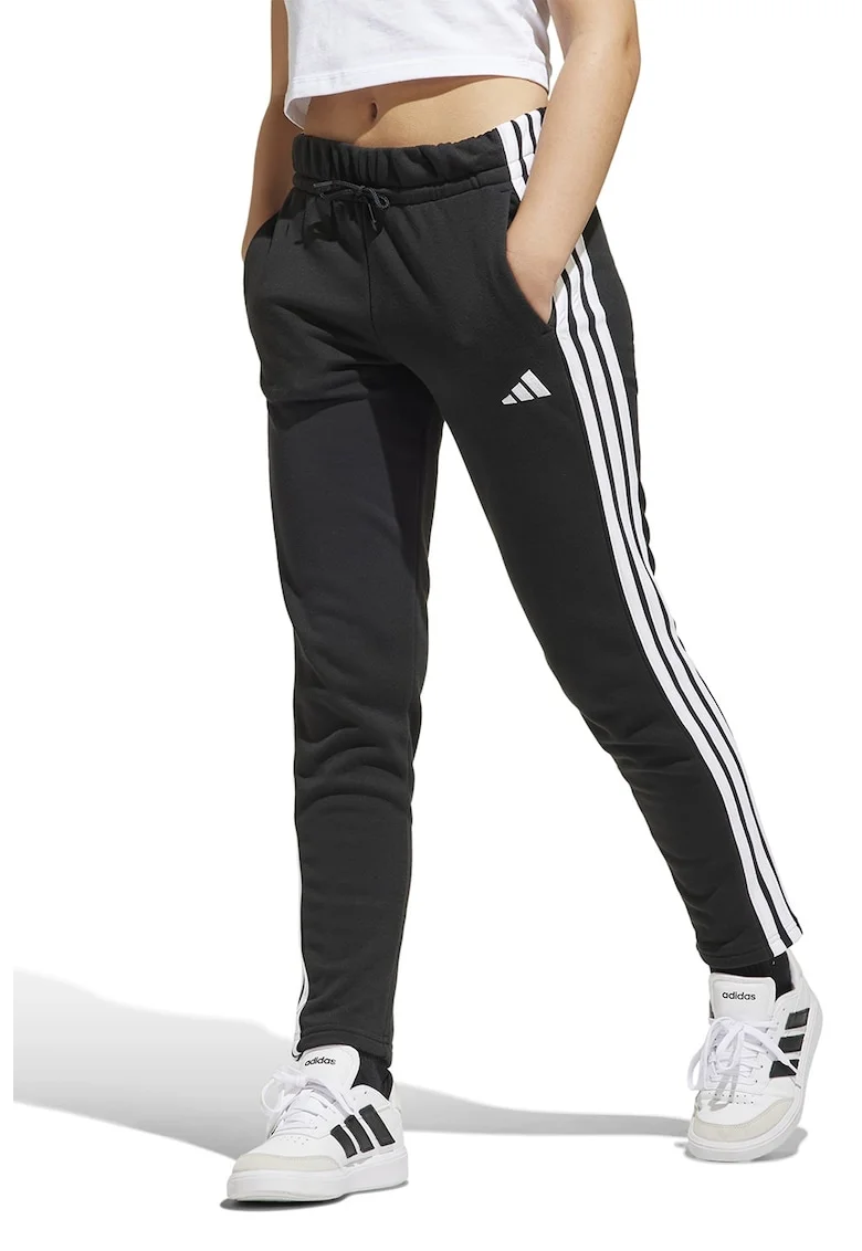 Pantaloni de trening slim fit cu snur, Negru/Alb optic