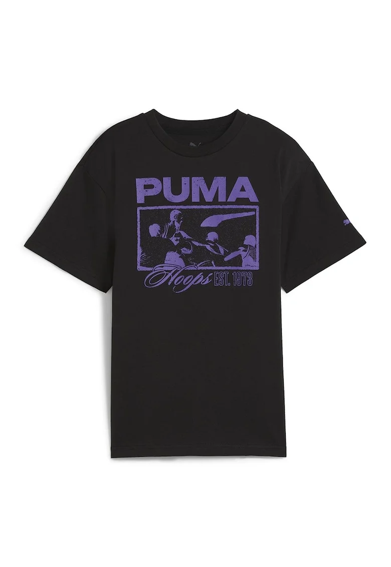 Tricou cu imprimeu logo, pentru baschet, Negru/Ametist