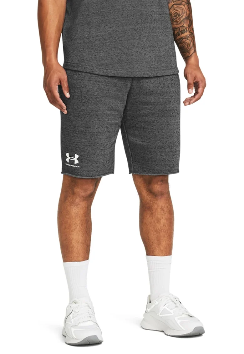Pantaloni scurti din material terry, pentru fitness Rival, Alb/Gri melange