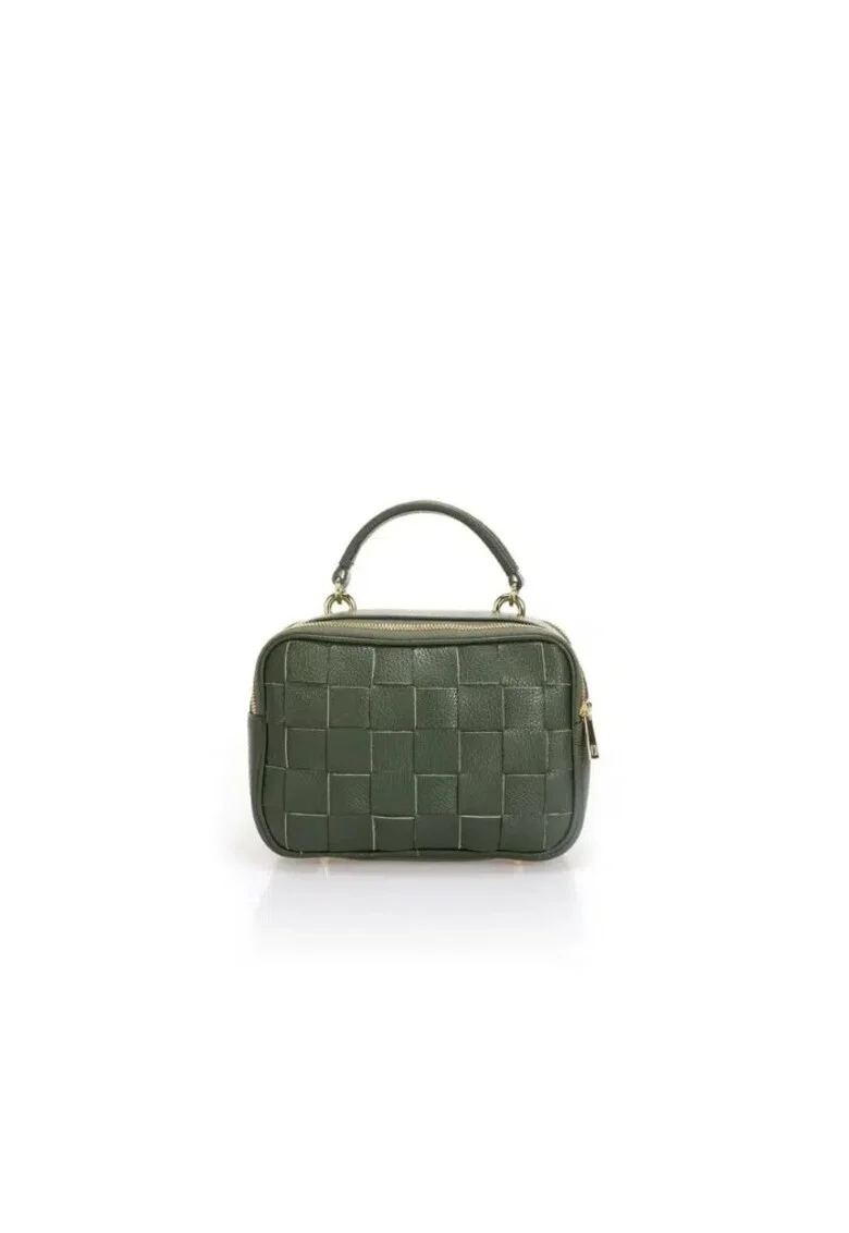 Borseta dama din piele naturala  Alfonsina, Verde masliniu, 22 x 16 x 11 cm