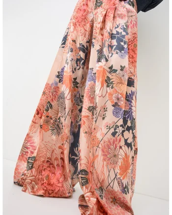 Pantaloni palazzo cu imprimeu floral, Multicolor