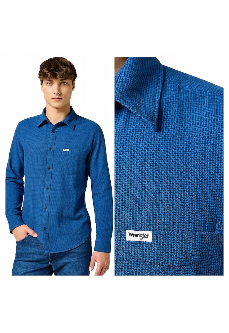 Camasa Barbati,  1PKT Flannel Shirt, Regular Fit, Design Clasic, Maneci Lungi, Cu Guler, Cu Nasturi, Bumbac, S INTL, Albastru