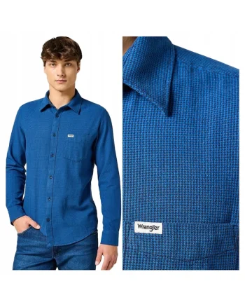 Camasa Barbati,  1PKT Flannel Shirt, Regular Fit, Design Clasic, Maneci Lungi, Cu Guler, Cu Nasturi, Bumbac, S INTL, Albastru