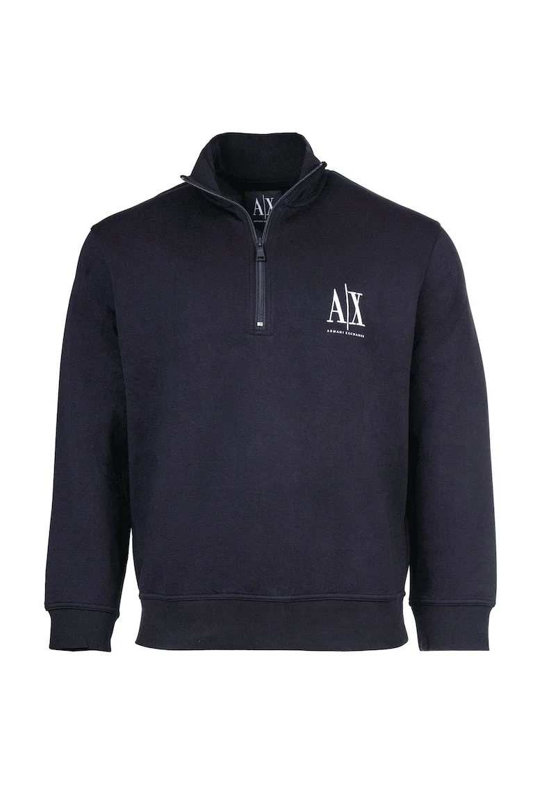 RMANI EXCHANGE, Bluza de trening cu fenta cu fermoar, Albastru inchis