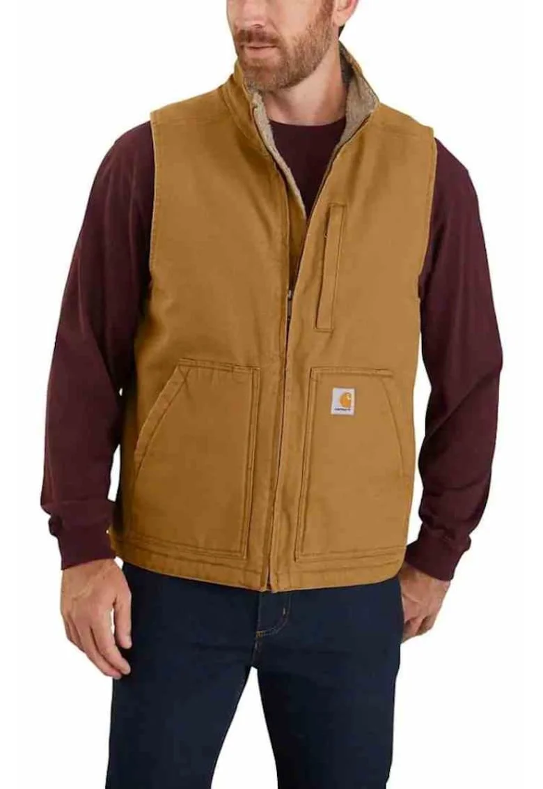 Geaca barbati  model Washed Duck, fara gluga, fermoar, maro, fara maneci