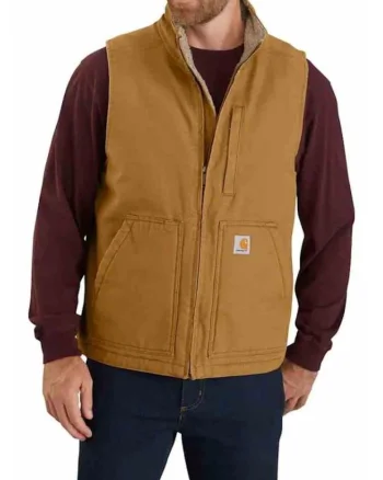 Geaca barbati  model Washed Duck, fara gluga, fermoar, maro, fara maneci