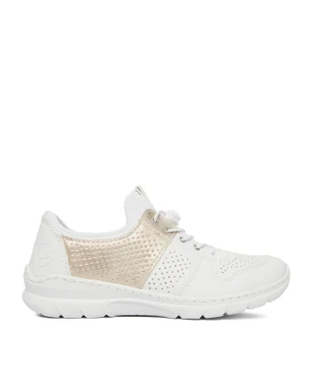 Pantofi sport dama  alb-auriu, piele ecologica, design modern