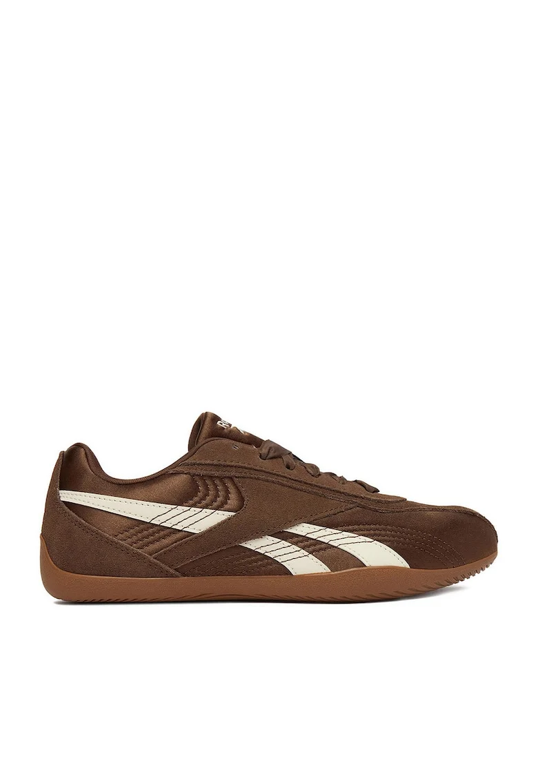 Pantofi sport dama  ULTRA, maro-alb, material textil si piele intoarsa, design sportiv