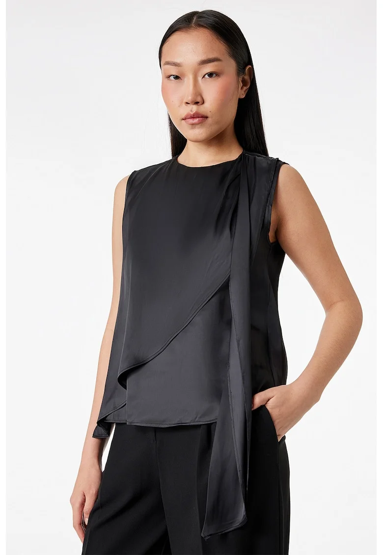 Top de satin cu model petrecut, Negru