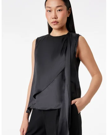 Top de satin cu model petrecut, Negru