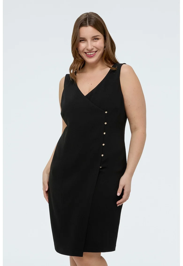 Rochie dreapta fara maneci cu decolteu in V, Negru