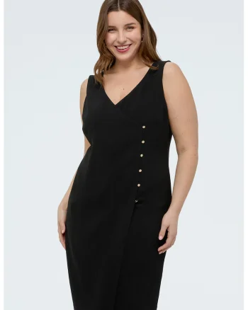 Rochie dreapta fara maneci cu decolteu in V, Negru