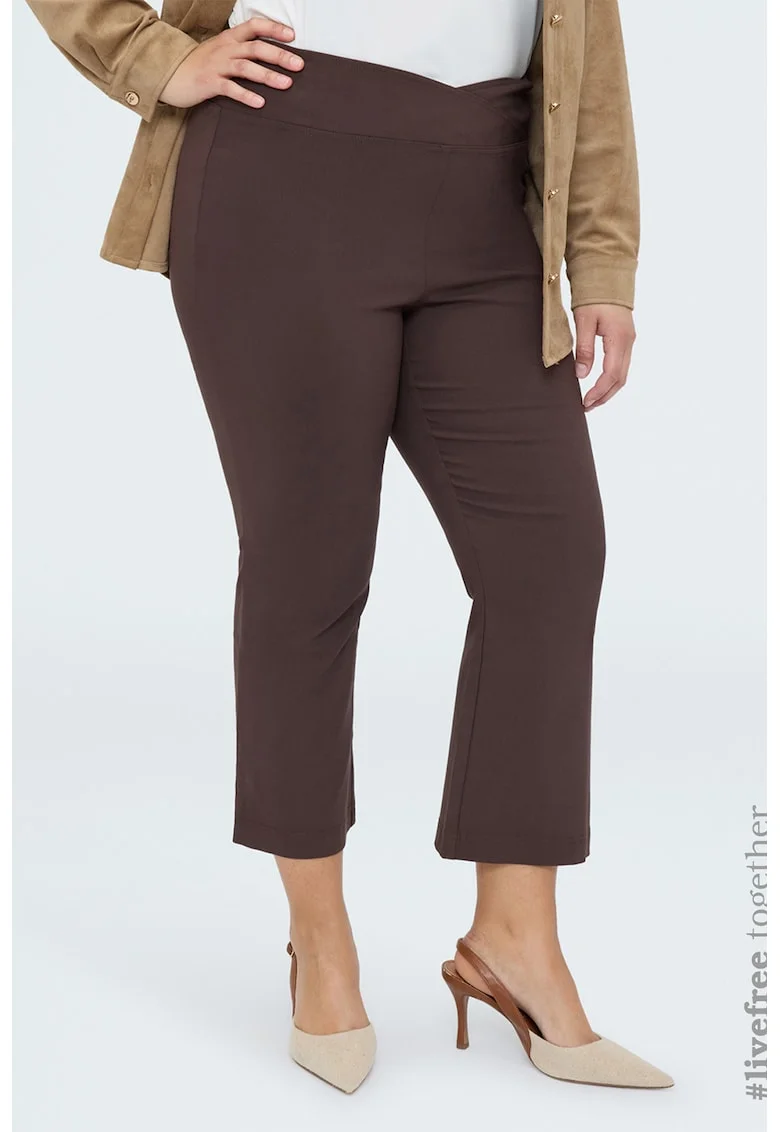 Pantaloni cu croiala kick flare si banda cu talie elastica, Maro