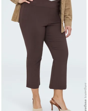 Pantaloni cu croiala kick flare si banda cu talie elastica, Maro