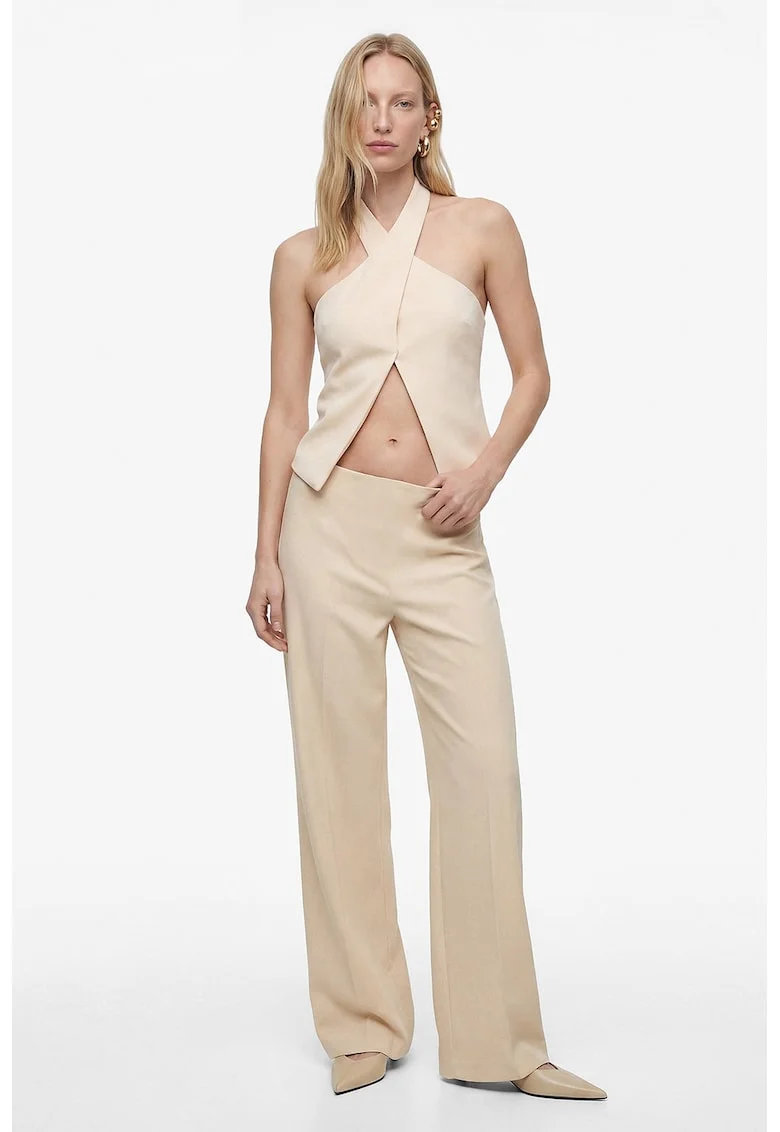 Top halter cu decupaj, Alb fildes