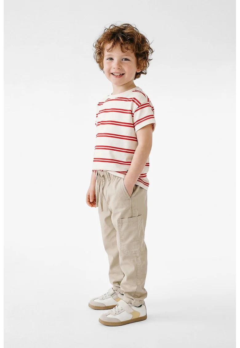 Pantaloni cargo cu snur in talie, Bej deschis