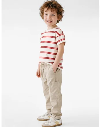 Pantaloni cargo cu snur in talie, Bej deschis
